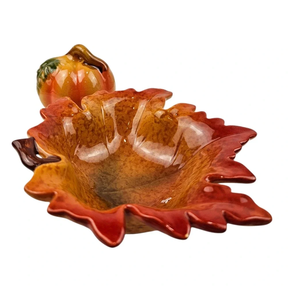 Ceramic Fall Decor Set‎ Pumpkin Candy Dish Leaf Bowl Autumn Harvest Decor